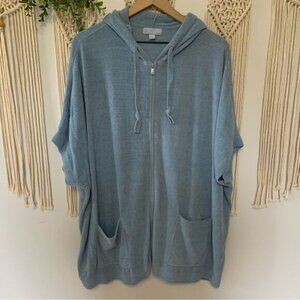 BAREFOOT DREAMS Cozy Chic Ultra Lite Full Zip Short Sleeve Hoodie Blue Size 1X